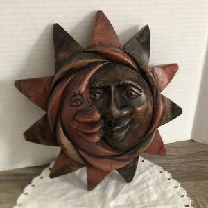 Hand Carved Sun Moon Wood Wall Art